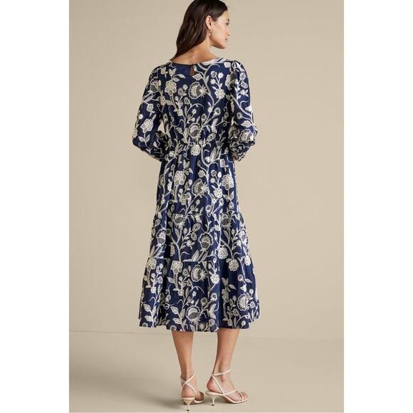 NWT Soft Surroundings Women's Navy Blue Tilda Embroidered Midi Dress Size 16 - Picture 3 of 14